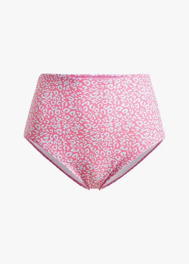 Braga de bikini de tiro alto Azul claro-rosa con estampado de leopardo