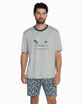 Pijama Guasch corto en punto de algodón estampado con palmeras